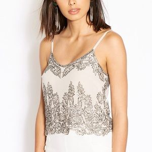 Scalloped embellished Beaded cami crop top blush